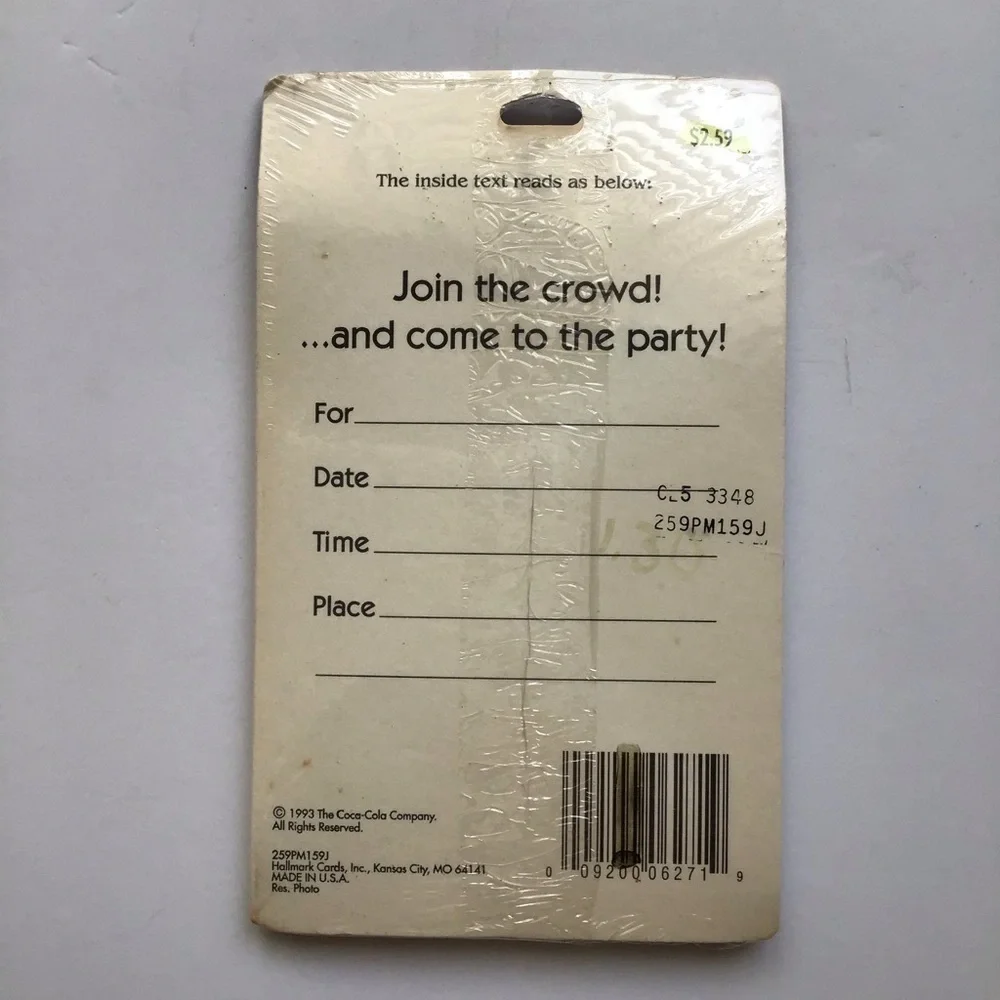 Coca Cola Bottles 8 Party Invitations Hallmark 1993 Pop Art Look USA Vintage NEW